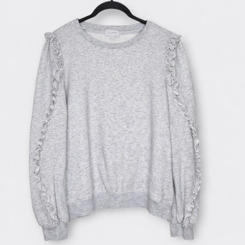 Evereve Ruffle Sleeve Crewneck Sweatshirt Heather Gray Cotton Women's Small